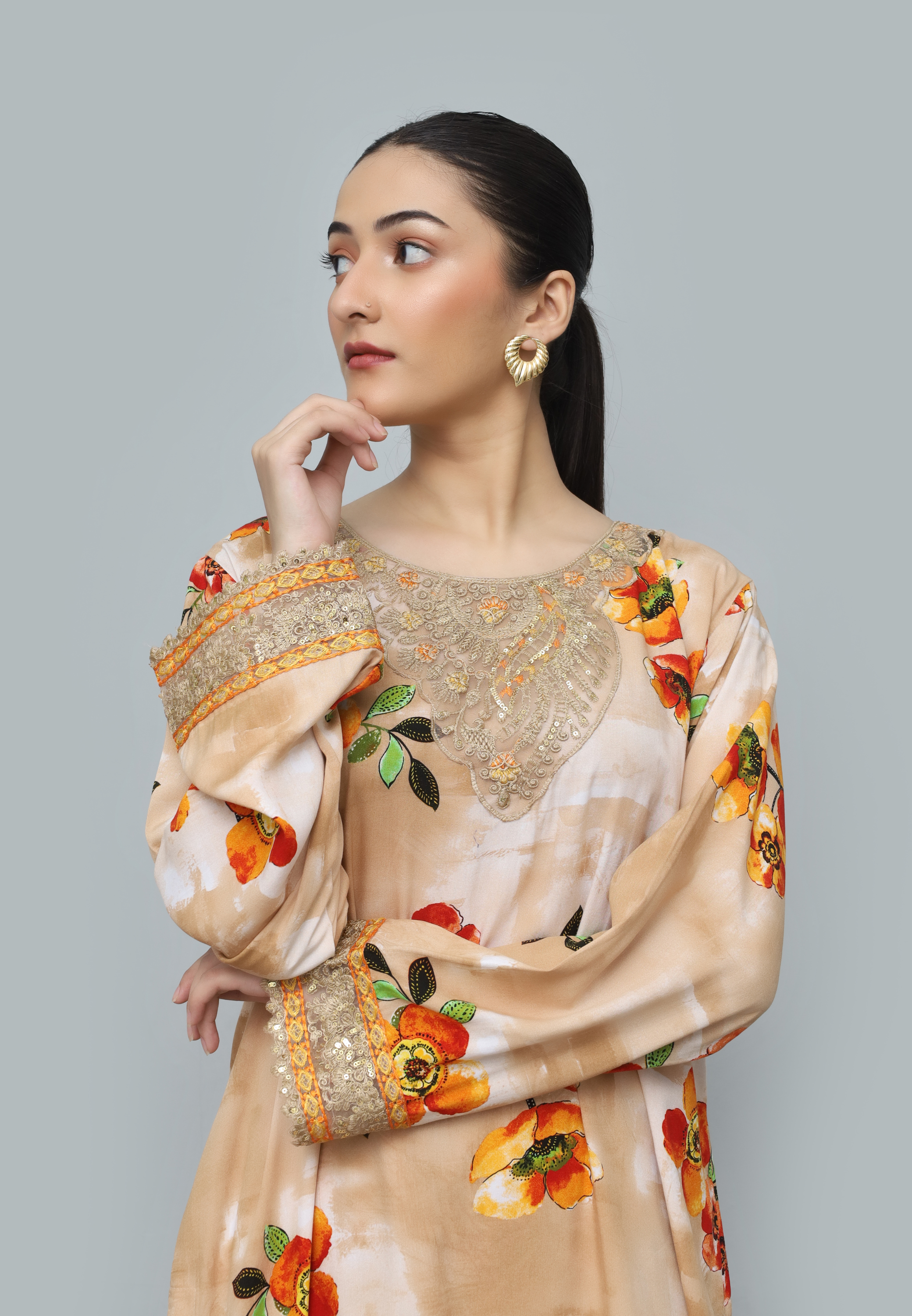 Embroidered 2 Piece Linen Suit