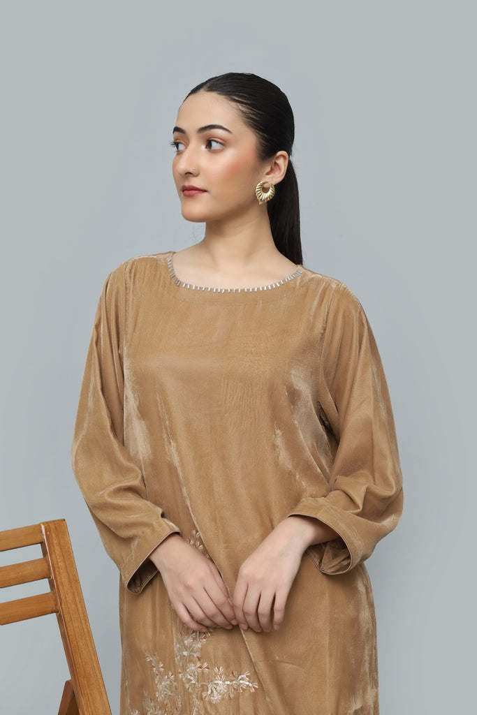 Embroidered Velvet Kaftan Dress